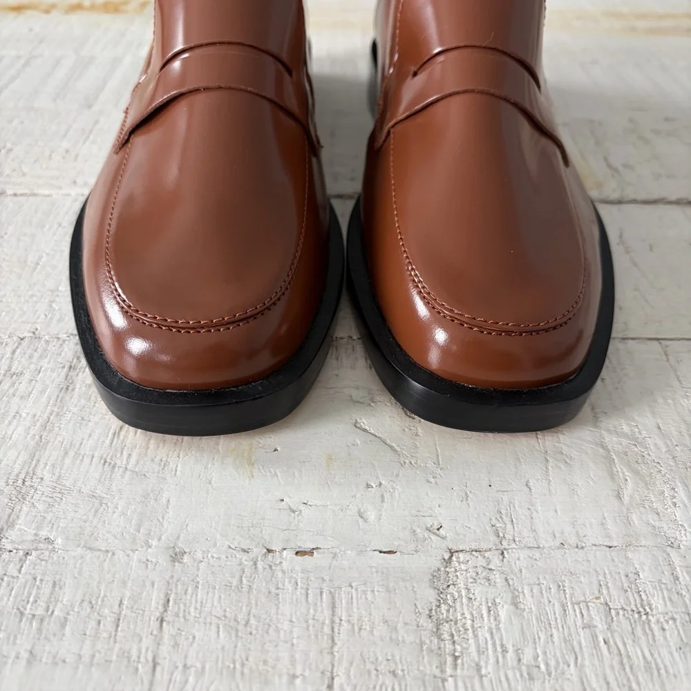 Everlane the Modern Penny Loafer NEW size 8.5 Cognac Leather Square Toe Flats - Picture 4 of 13